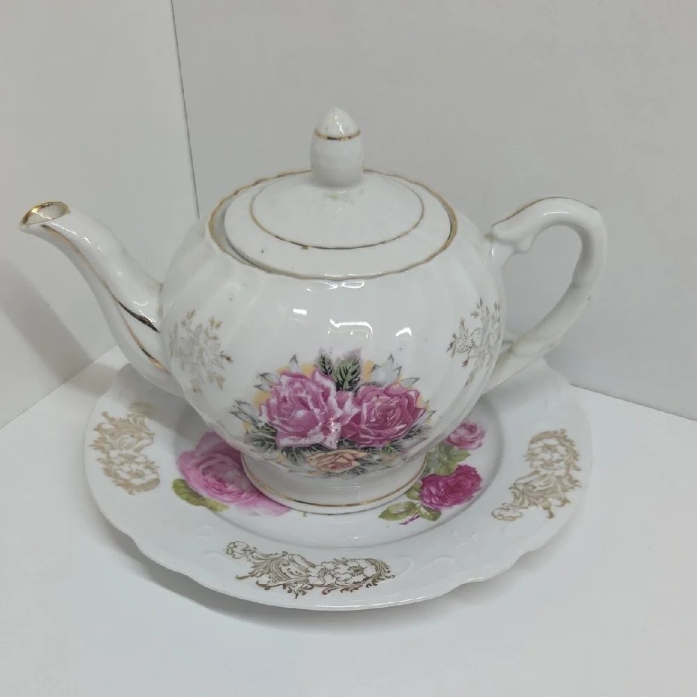 Floral White and Pink Teapot Set